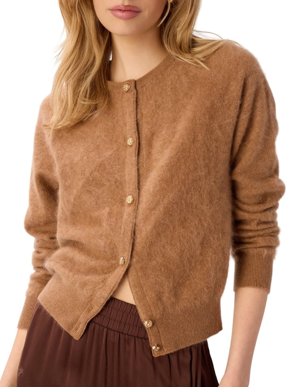 CAMI NYC NWT Dorian Cashmere Cardigan XS Cozy Camel Brown Button-Front Fuzzy